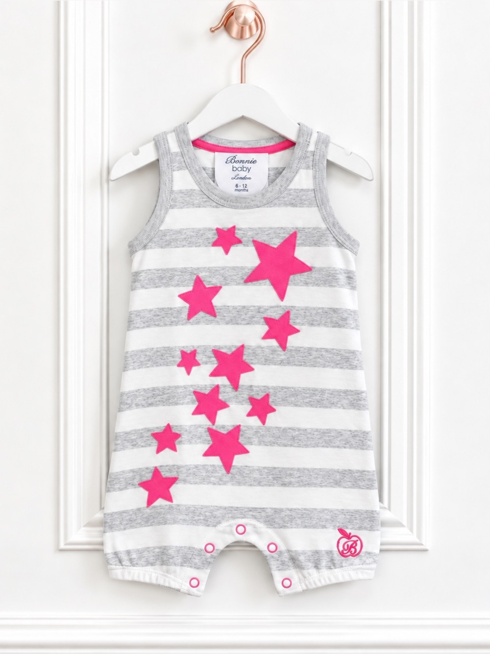 NWT Bonnie Baby $63 Baby Girl 6-12 Months Stars Stripes Playsuit Bodysuit Romper